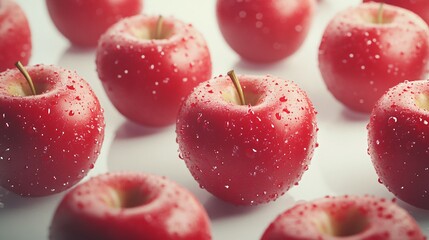 Vibrant red apples arranged on white background