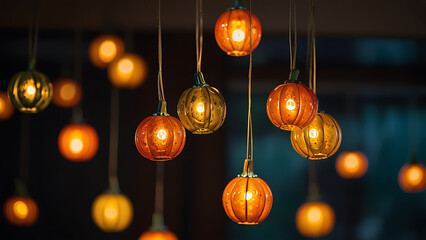 christmas balls hanging on a rope
