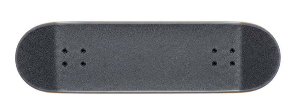Top view of a dark grey skateboard deck transparent background cutout png - Powered by Adobe