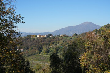 Autumn foliage on the Bergamo hills in the valley of the Astino monastery