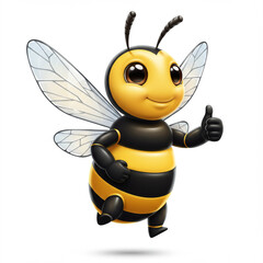 Cute Cheerful Bee Mascot Giving Thumbs Up &ndash; Friendly Cartoon Character for Branding and Education