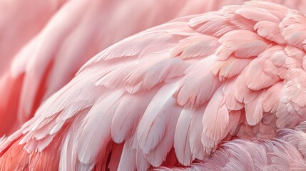 Close up of pink flamingo feathers showcasing texture and color