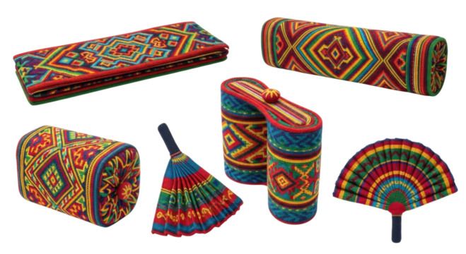 Collection of embroidered accessories transparent background cutout png