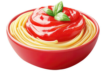 Delicious 3d spaghetti icon with tomato sauce and fresh basil on a transparent background transparent background