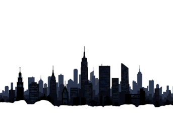 Silhouette of a modern city skyline isolated on transparent background at night