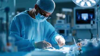 Focused Precision: An in-the-moment view captures a surgeon's focused attention and skillful hands during a surgery operation, showcasing dedication to their practice