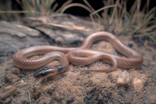 Close-up of an Orange-naped snake (Furina ornata) slithering on rocks at night, Northern Australia, Australia