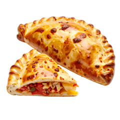 Baked Calzone with Slice Showing Filling Isolated on White
