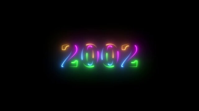 2002 neon line text. Abstract 2002 neon text animation, Glowing neon number text background 4k animation. Concept of counting years. Neon text calendar 2002 animation, glowing neon icon . 4k video