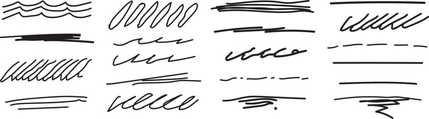 Fototapeta premium Title: Black Pencil Scribble Lines and Strokes Hand Drawn Texture Collection Set