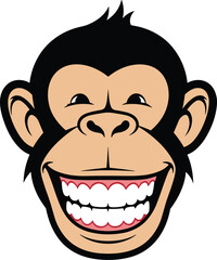 Cartoon Monkey Face with Big Smile and White Teeth, Happy Expression, Fun Animal Character for Kids Illustration Design