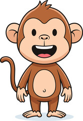 Cute Cartoon Monkey Character with Happy Expression, Adorable Monkey Illustration for Kids, Fun Animal Drawing