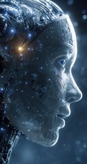 Futuristic AI Humanoid with Starry Sky Texture and Glowing Light.
