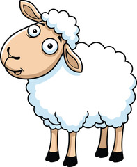 Cute Cartoon Sheep with White Wool, Adorable Sheep Character, Farm Animal Illustration for Kids, Sheep Drawing