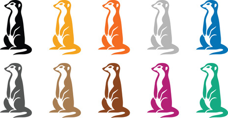 Stylized meerkat icons group in different colors, Colorful meerkat silhouettes vector collection