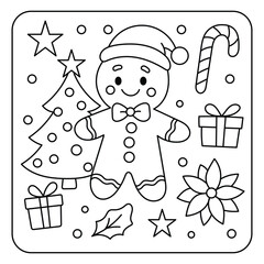 Cute Gingerbread Man Christmas Coloring Page – Holiday Illustration for Kids