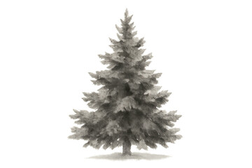 Obraz premium White pine tree covered in heavy snow, standing isolated, winter season scene, transparent background