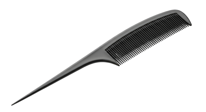 Black comb with pointed tail transparent background cutout png