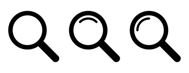 Magnifying Glass Icon Set – Magnifier and Loupe Symbols, Search and Zoom Tool Symbols.