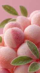 Delicate Peach Mochi - A Sweet Japanese Confection with Green Leaves.