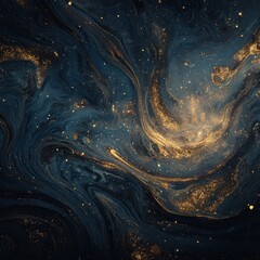 Cosmic Symphony - A swirling nebula of gold and deep blue.