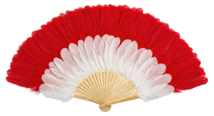 Red and white feather fan transparent background cutout png