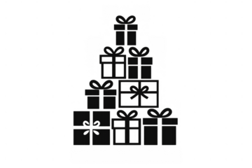 Group of gift boxes piled up in the form of a christmas tree, symbolizing celebration and surprise. Transparent background