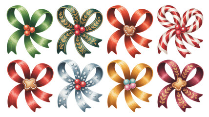 Obraz premium Festive Christmas bows collection with vibrant colors and unique decorations for holiday designs