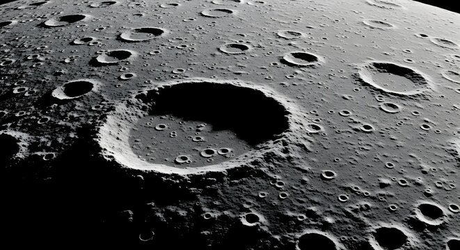 Close up view of the moon s cratered surface with dramatic shadows