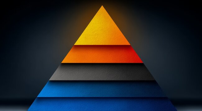 Pyramid with different colored stripes on it. The colors are blue, orange, and black