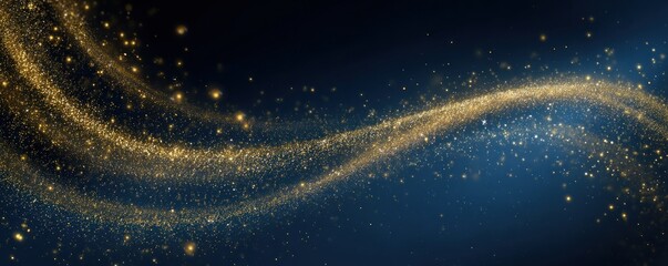 Golden Waves of Light and Sparkles on a Dark Blue Background.