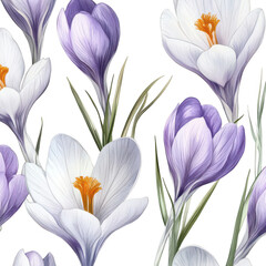 Naklejka premium Delicate watercolor crocus flowers bloom with vibrant purple and white petals
