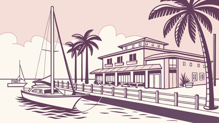 Flat modern vector of Fort Pierce marina pastel tone, elegant nautical theme art for seaside decor and travel posters
