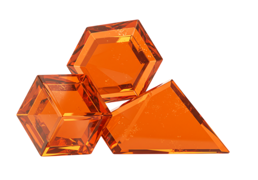 Orange geometric shapes isolated on transparent background, gemstone concept design