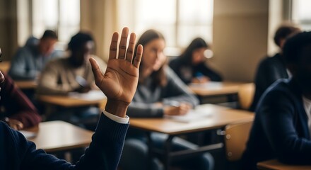 Students Raise Hand in Classroom During Lesson Eager Participants Seeking Knowledge