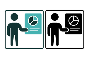 Presenter with Pie Chart Icon. Icon related to Presentation. Solid icon style. Simple vector design editable
