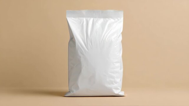 Plain white packaging bag on neutral background