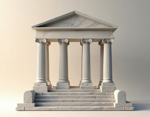 Obraz premium Classic marble temple structure with Ionic columns. Architectural element represents solid foundation, strength, support for success, achievement. Steps lead up to wisdom, goals. Abstract 3D render