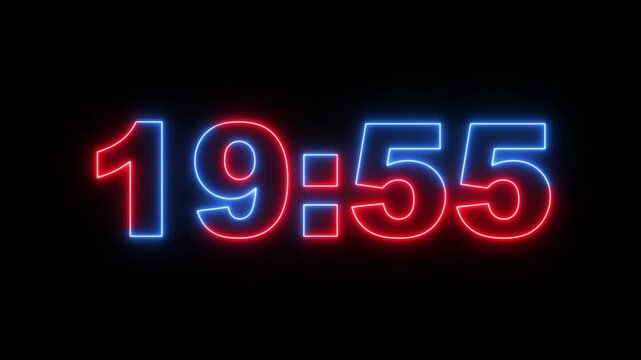 glowing neon 20 minute Countdown. neon 20 to 19 minute Countdown timer on black background. neon Countdown timer from 20 minute to 19 minute suitable for presentations, educational.