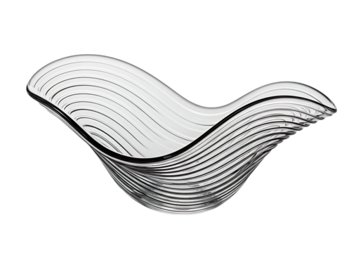 Elegant wavy glass bowl isolated on transparent background, a decorative centerpiece