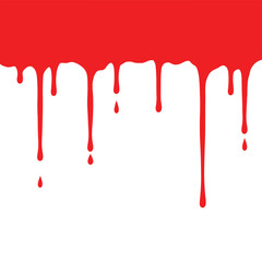 Abstract red paint or blood splatter and dripping drops of liquid ink for horror design or art illustration