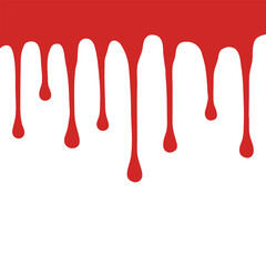 Abstract red paint or blood splatter and dripping drops of liquid ink for horror design or art illustration