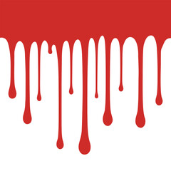 Abstract red paint or blood splatter and dripping drops of liquid ink for horror design or art illustration