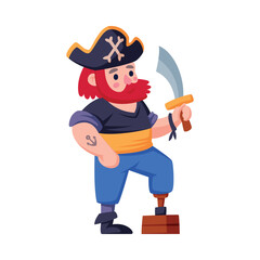 Man Pirate Character in Hat with Saber Vector Illustration