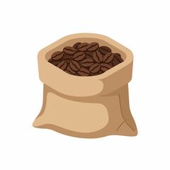 Flat Illustration Pile Coffee Beans in Burlap Sack Icon Graphic