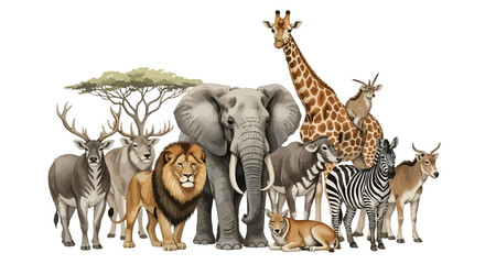 Obraz premium A diverse group of wild animals from the African savanna and beyond, a realistic fauna illustration from the whisk_jc0wh0_via_RJ_Whisk_Auto.ai collection