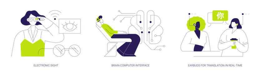 Human abilities augmentation isolated cartoon vector illustrations se