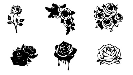 Elegant Roses Silhouettes: A collection of exquisite rose silhouettes, showcasing intricate details and diverse arrangements, perfect for creative design projects. 