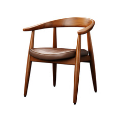 A wooden chair with a brown cushion against black backdrop