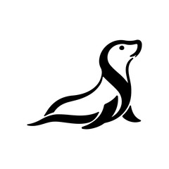 Minimalist Sea Lion Logo Design – Black and White Animal Silhouette